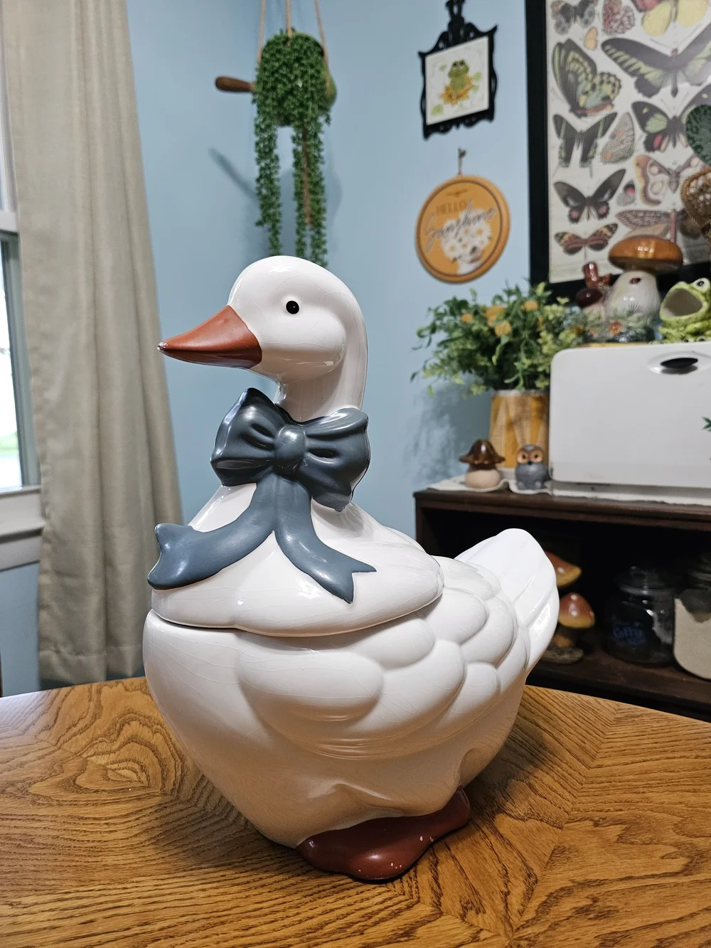 Vintage Ceramic Mother Goose Cookie Jar Country Blue Bow Grandmacore Cottagecore